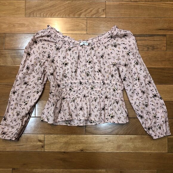 Madewell Pink Floral Smocked Peplum 100% Cotton Long Sleeve Blouse Size M - Picture 7 of 10